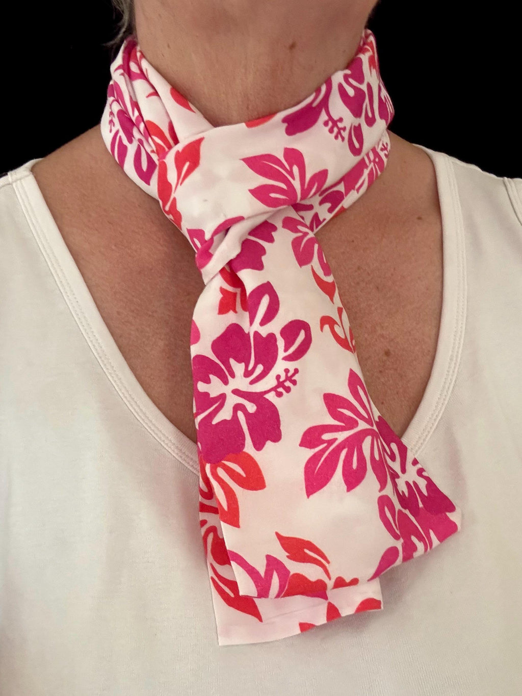 Pink Hawaiian Floral Print Rayon Scarf or Sash
