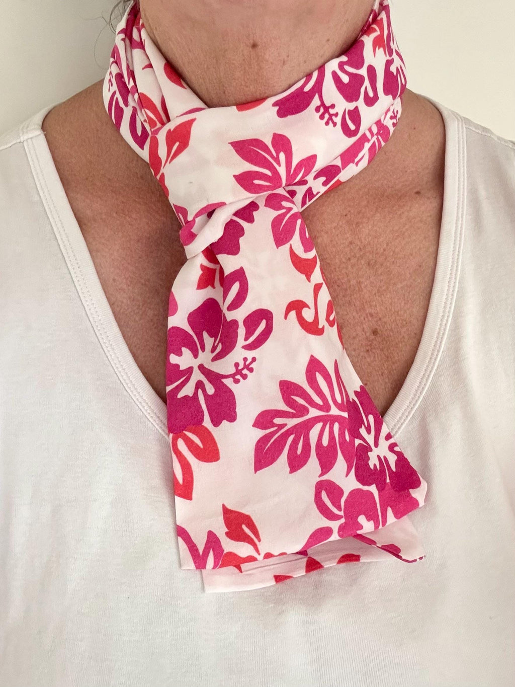 Pink Hawaiian Floral Print Rayon Scarf or Sash