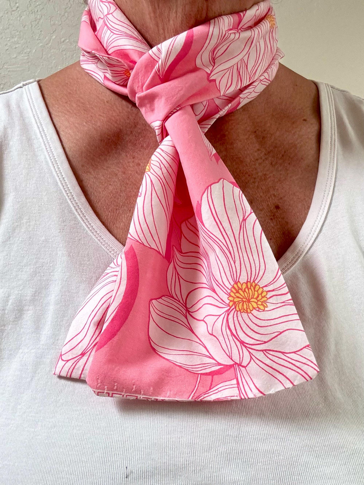 Pink Bold Floral Print Rayon Scarf or Sash
