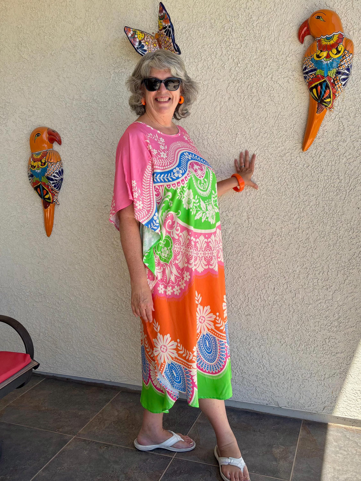 Casual AnyWear Dress, Pink, Orange and Green Rayon Fabric,  Cruise Resort Wear