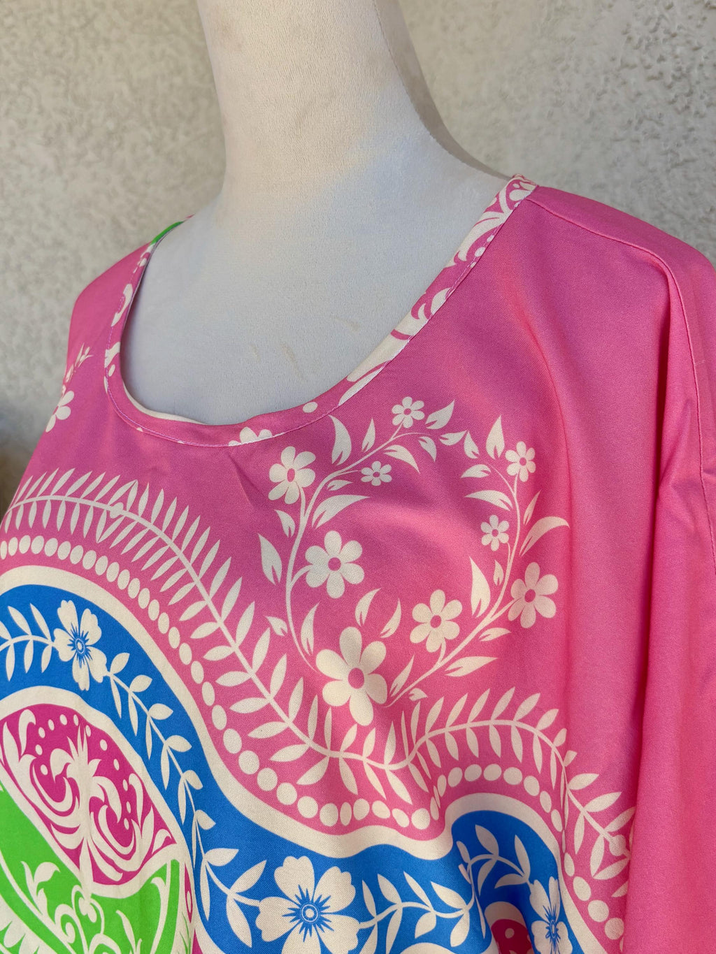 Casual AnyWear Dress, Pink, Orange and Green Rayon Fabric,  Cruise Resort Wear