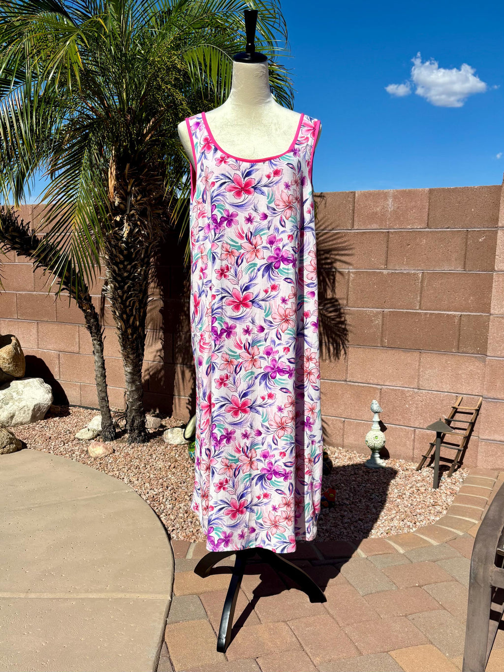 Reversible Floral Pink Rayon Flip Dress, Sleeveless A-Line Resort and Cruise Wear