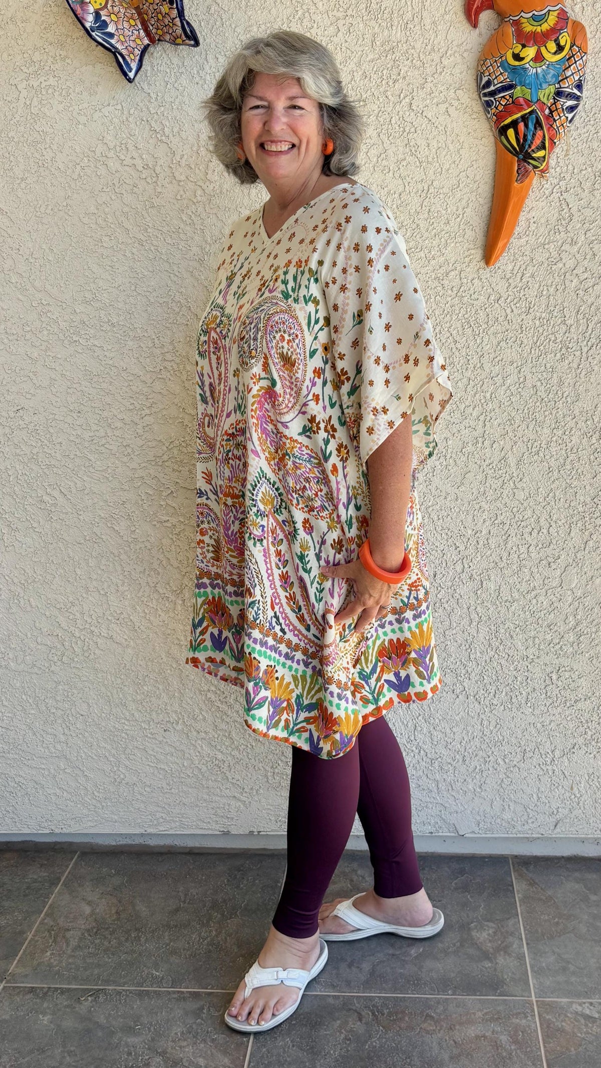 Casual AnyWear Dress, Pink, Orange and Green Rayon Fabric,  Cruise Resort Wear