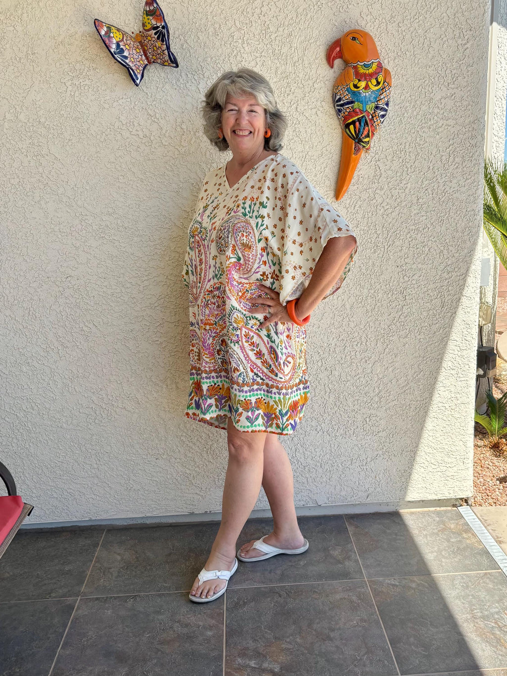 Casual AnyWear Dress, Pink, Orange and Green Rayon Fabric,  Cruise Resort Wear