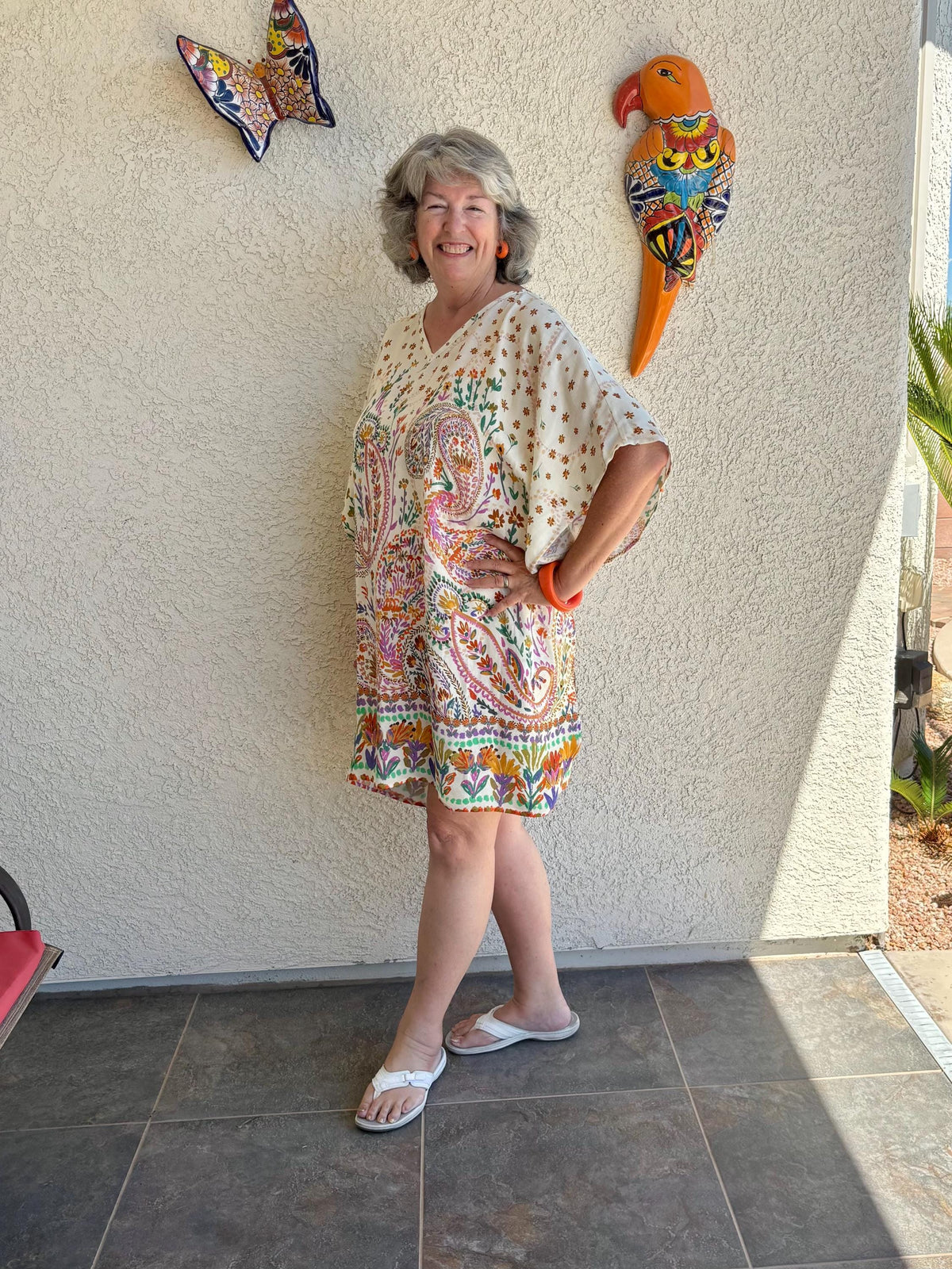 Casual AnyWear Dress, Pink, Orange and Green Rayon Fabric,  Cruise Resort Wear