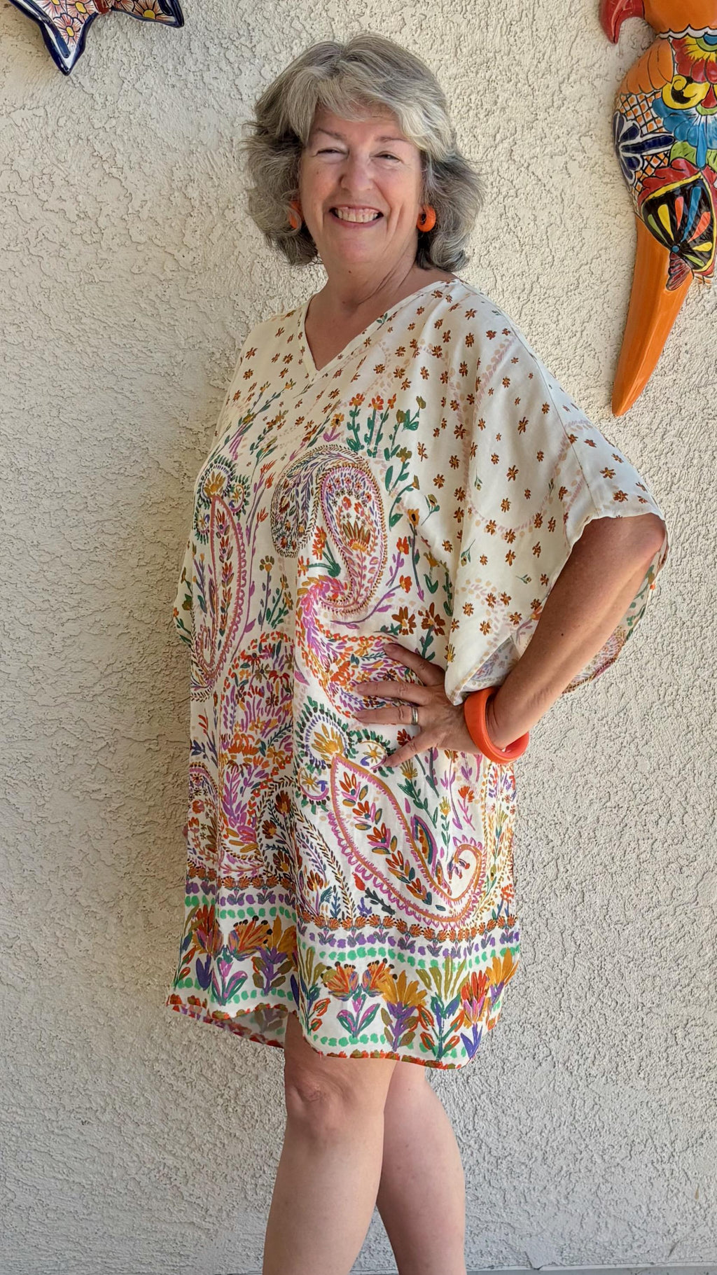 Casual AnyWear Dress, Pink, Orange and Green Rayon Fabric,  Cruise Resort Wear