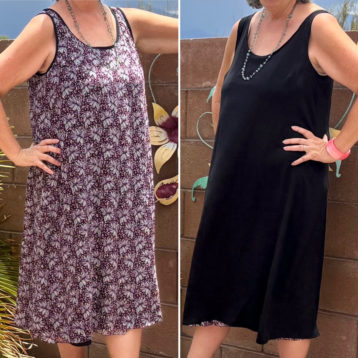 Reversible Purple & Black Rayon Dress, Sleeveless A-Line Resort and Cruise Wear