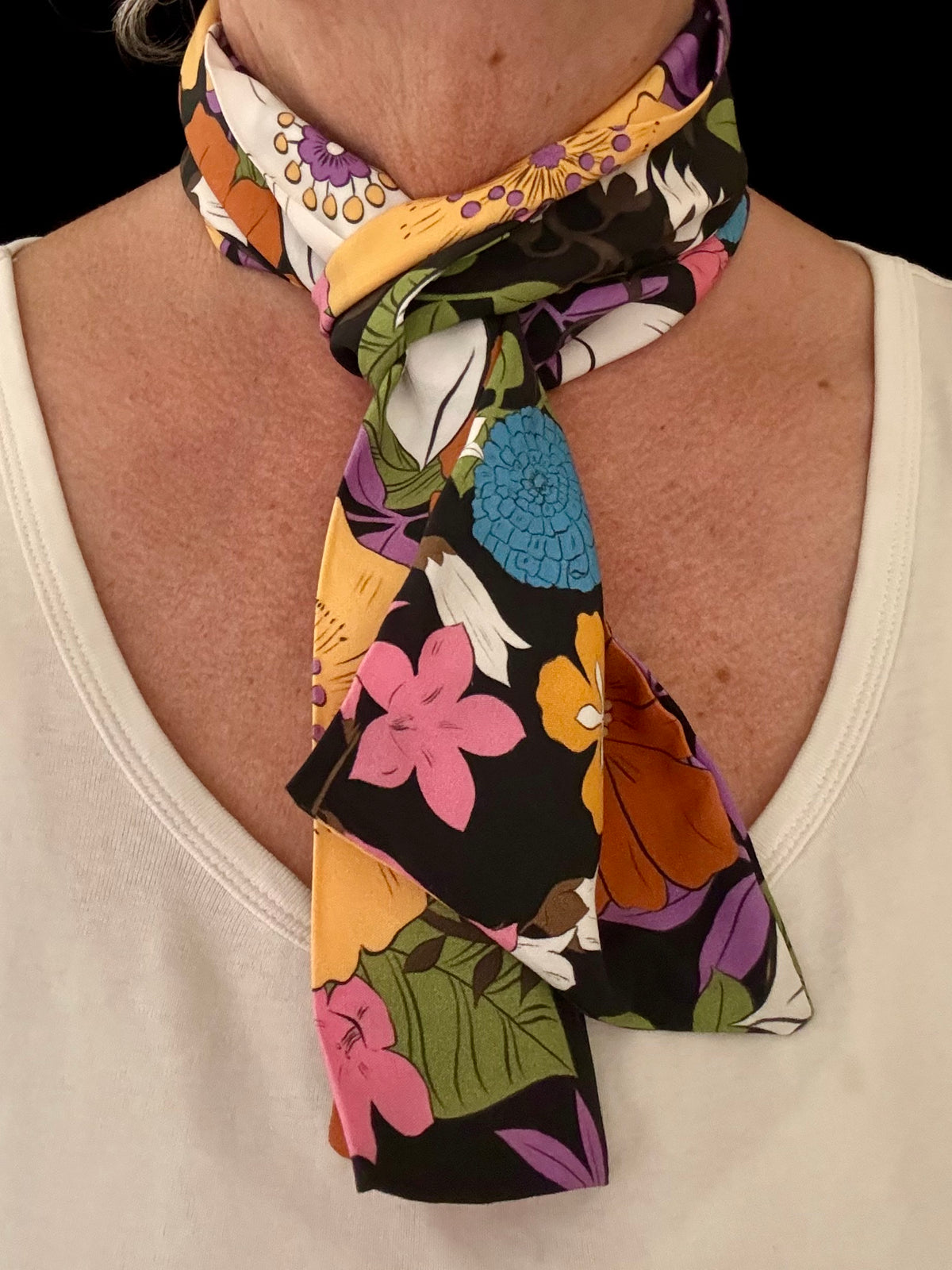 Colorful Floral Print Rayon Scarf or Sash