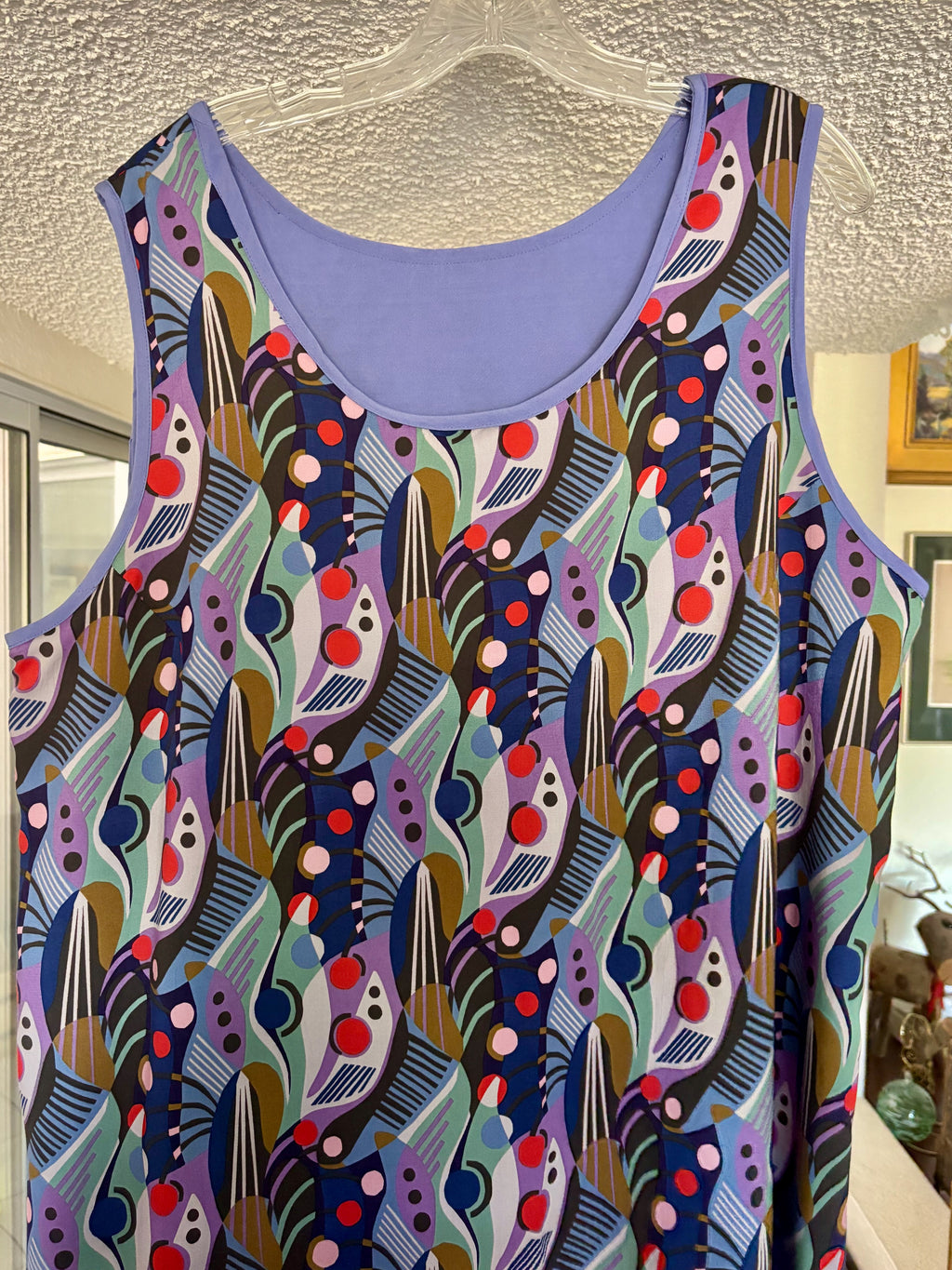 Reversible Purple & Black Rayon Dress, Sleeveless A-Line Resort and Cruise Wear