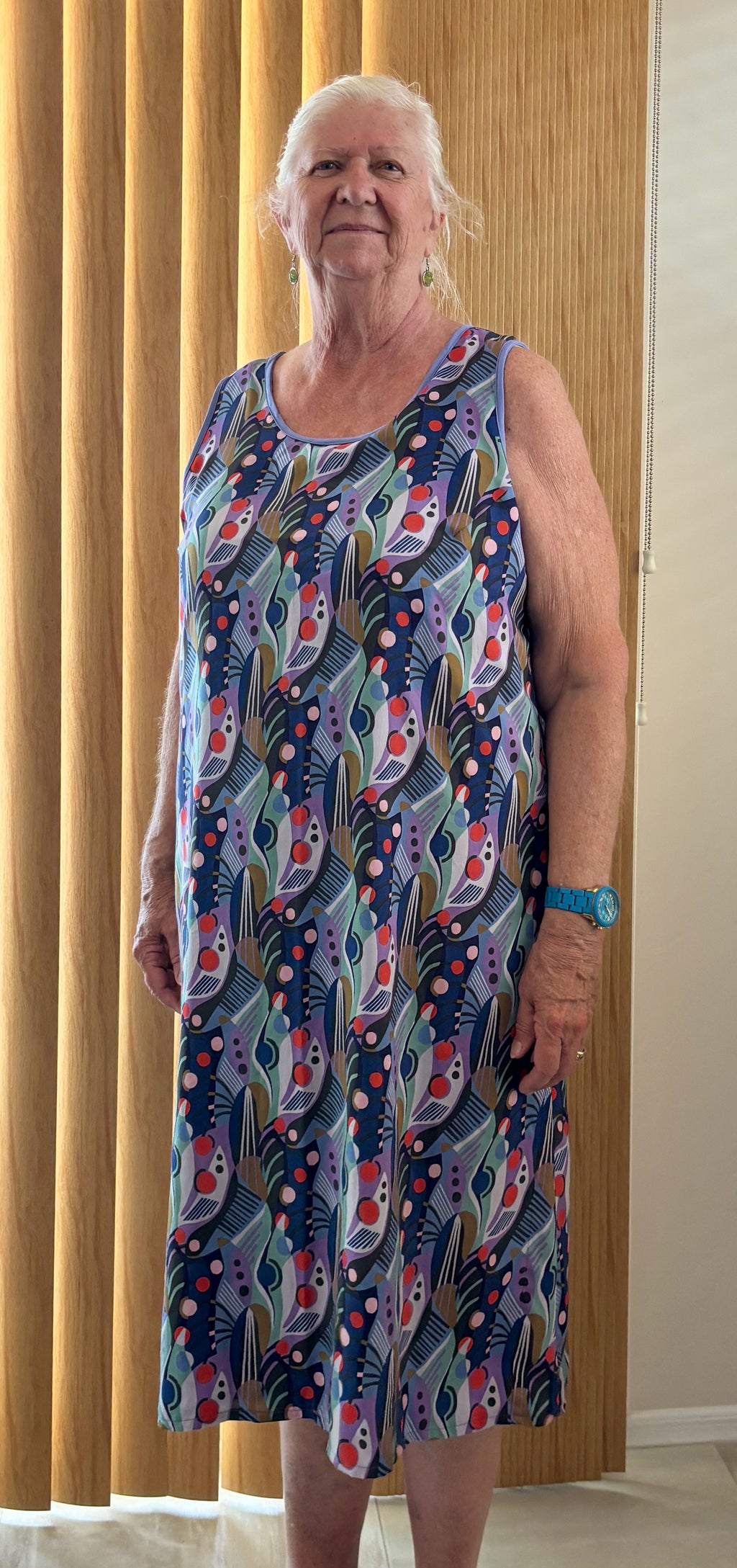 USA Made Purple Rayon Dress, Reversible Sleeveless Casual Cruise and Resort Dress