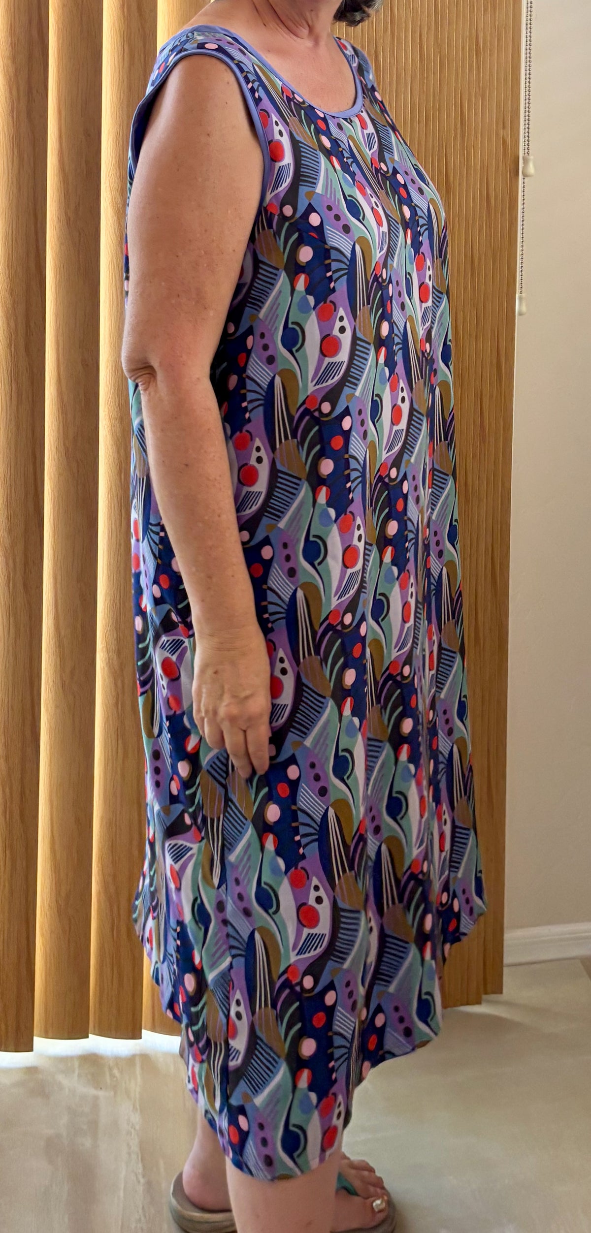 USA Made Purple Rayon Dress, Reversible Sleeveless Casual Cruise and Resort Dress