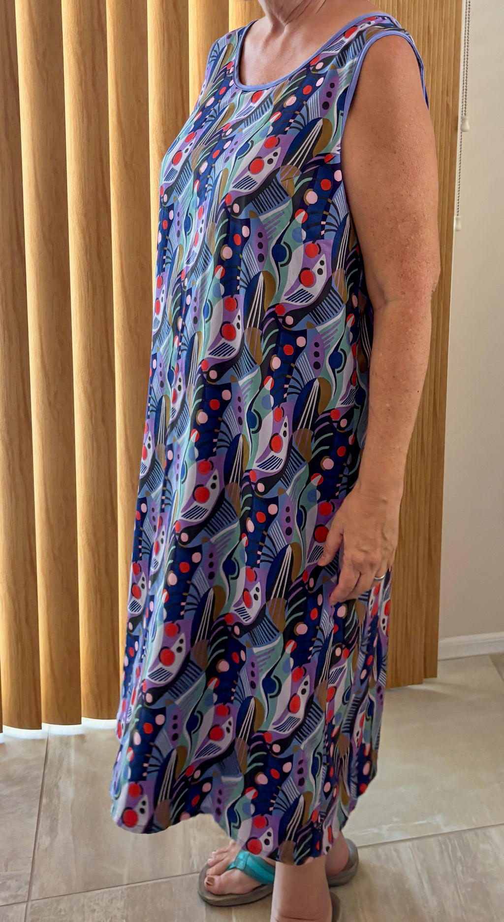USA Made Purple Rayon Dress, Reversible Sleeveless Casual Cruise and Resort Dress