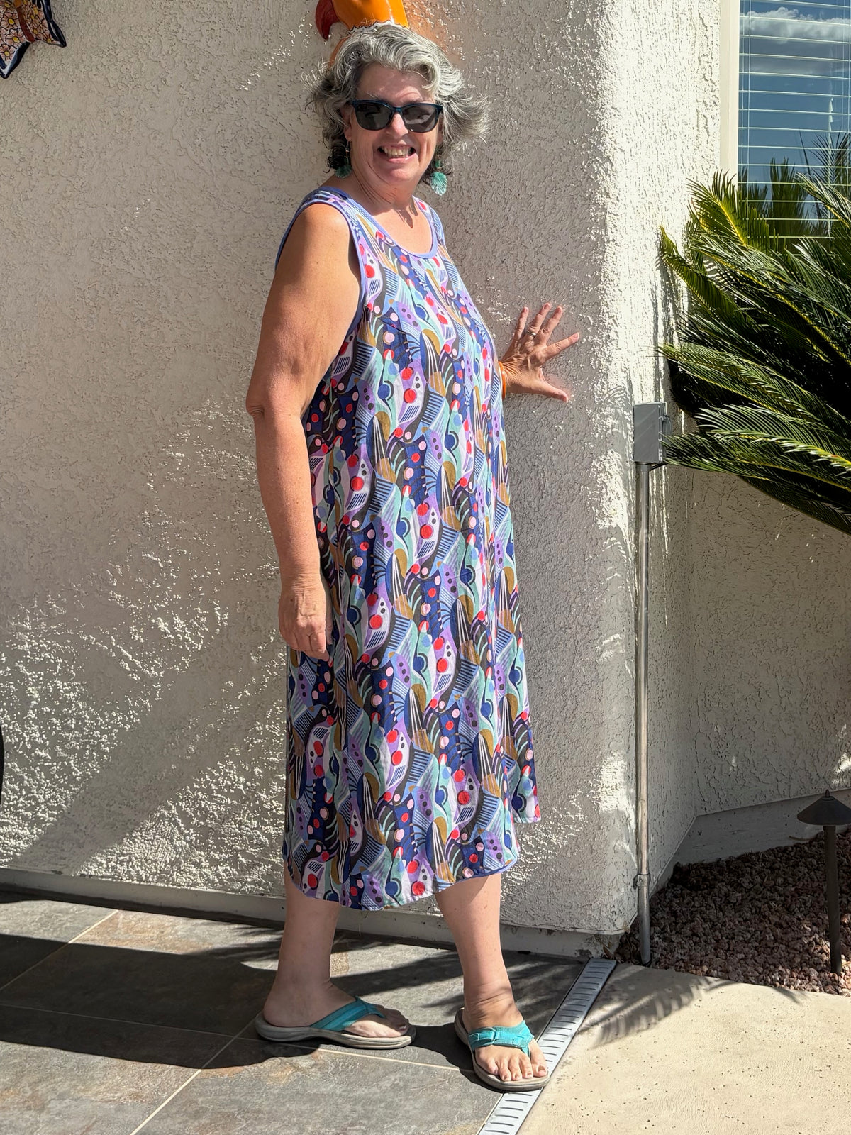 USA Made Purple Rayon Dress, Reversible Sleeveless Casual Cruise and Resort Dress