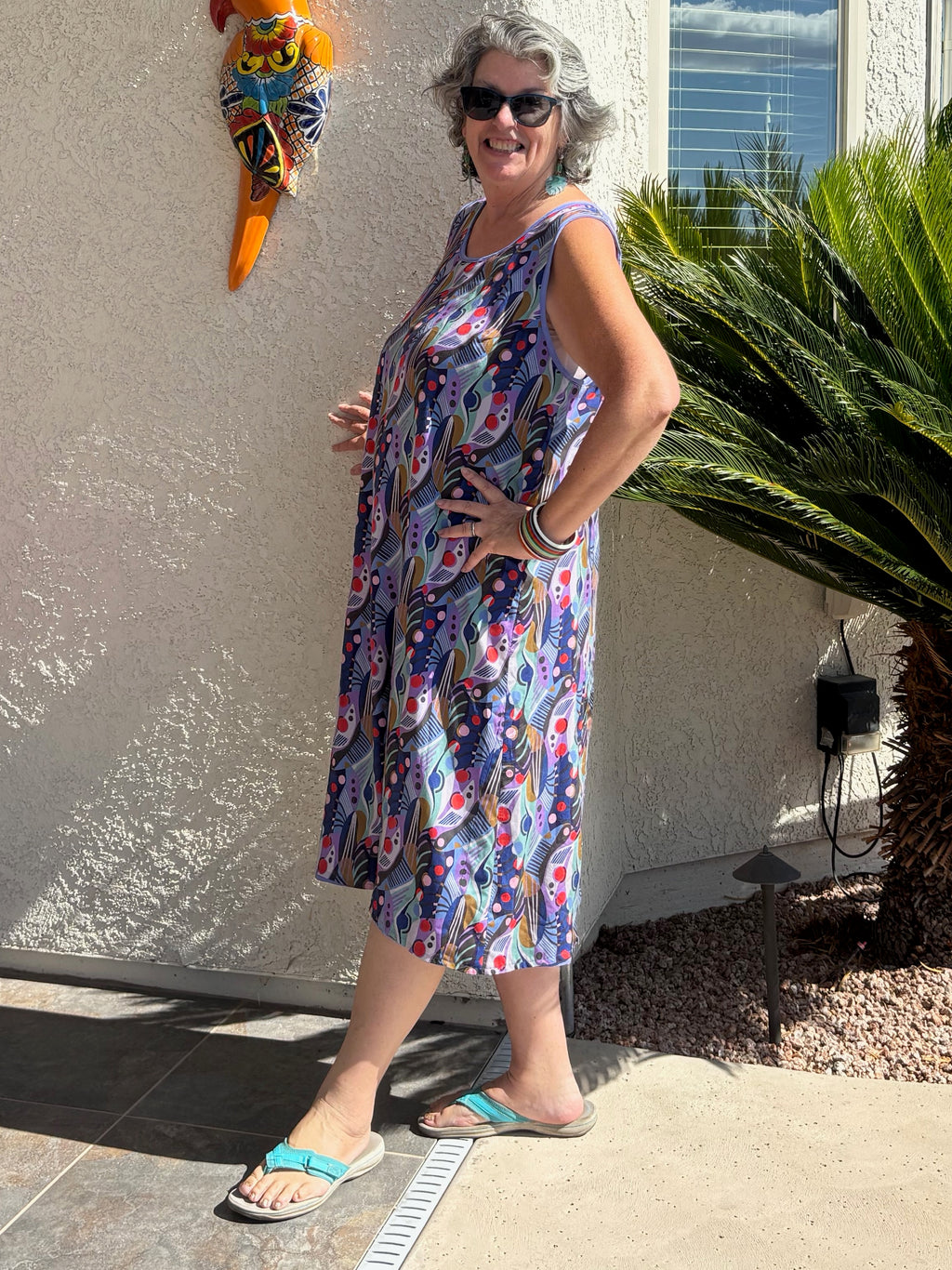 USA Made Purple Rayon Dress, Reversible Sleeveless Casual Cruise and Resort Dress