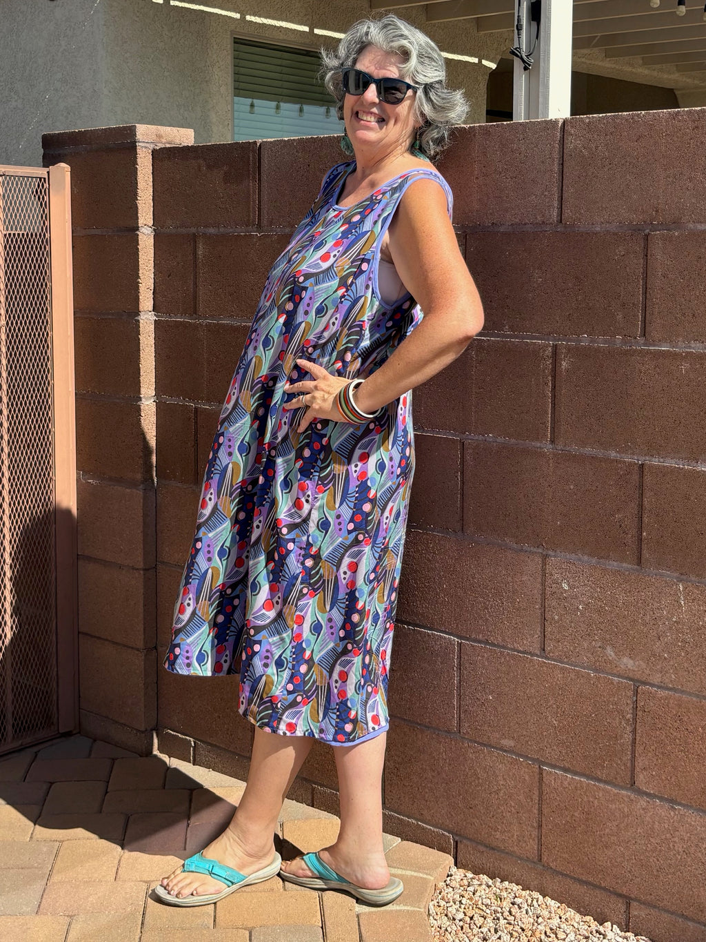 USA Made Purple Rayon Dress, Reversible Sleeveless Casual Cruise and Resort Dress