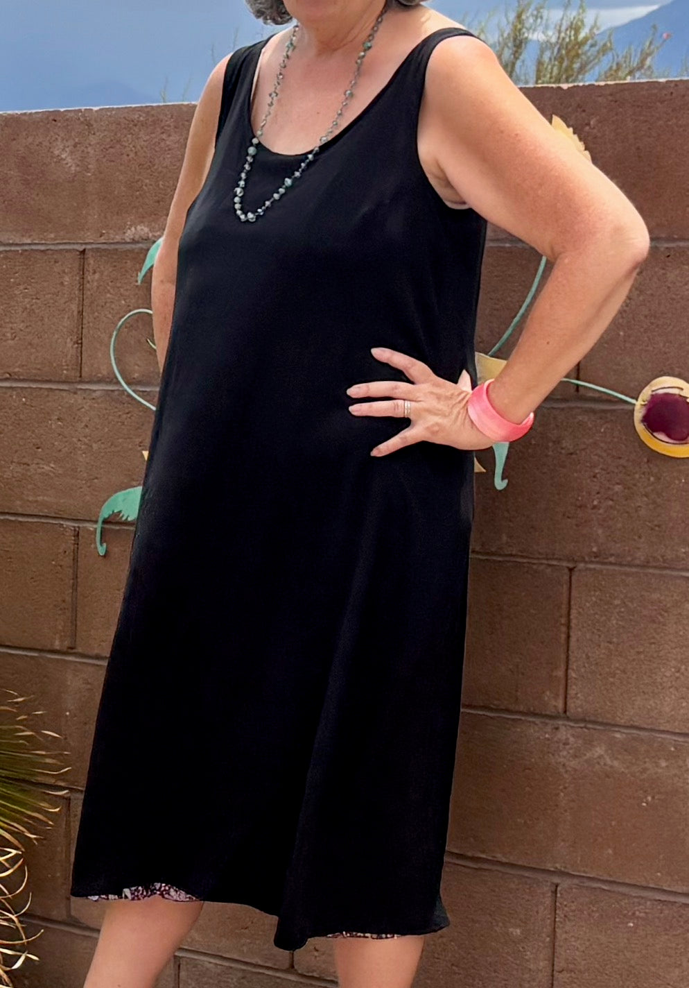 Reversible Purple & Black Rayon Dress, Sleeveless A-Line Resort and Cruise Wear