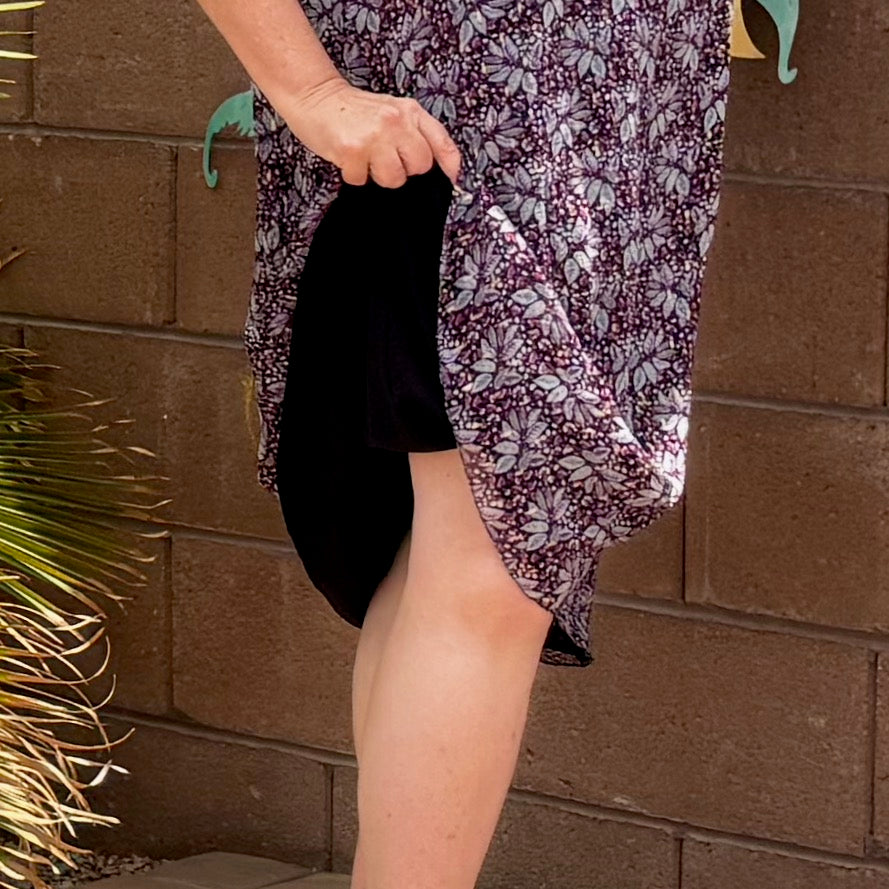 Reversible Purple & Black Rayon Dress, Sleeveless A-Line Resort and Cruise Wear