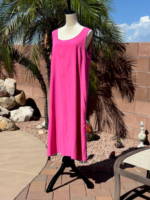 Reversible Floral Pink Rayon Dress, Sleeveless A-Line Resort and Cruise Wear