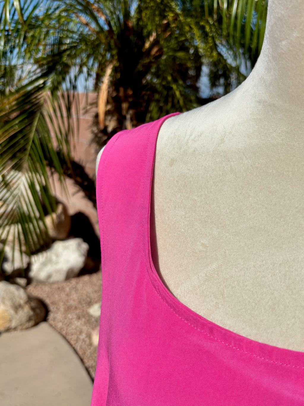 Reversible Floral Pink Rayon Dress, Sleeveless A-Line Resort and Cruise Wear