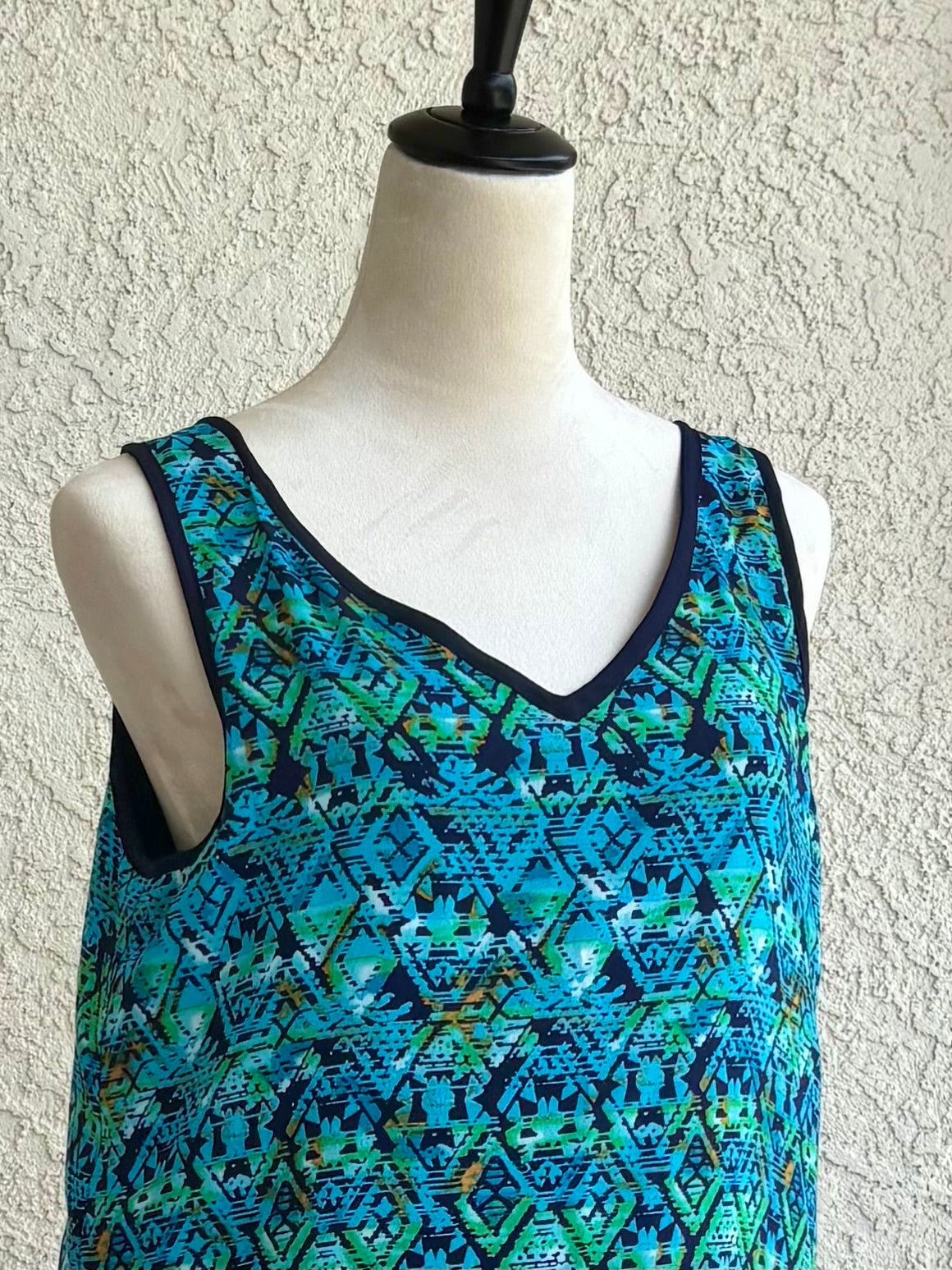 Reversible Aqua Navy Lime Rayon Flip Dress, Sleeveless A-Line Resort and Cruise Wear