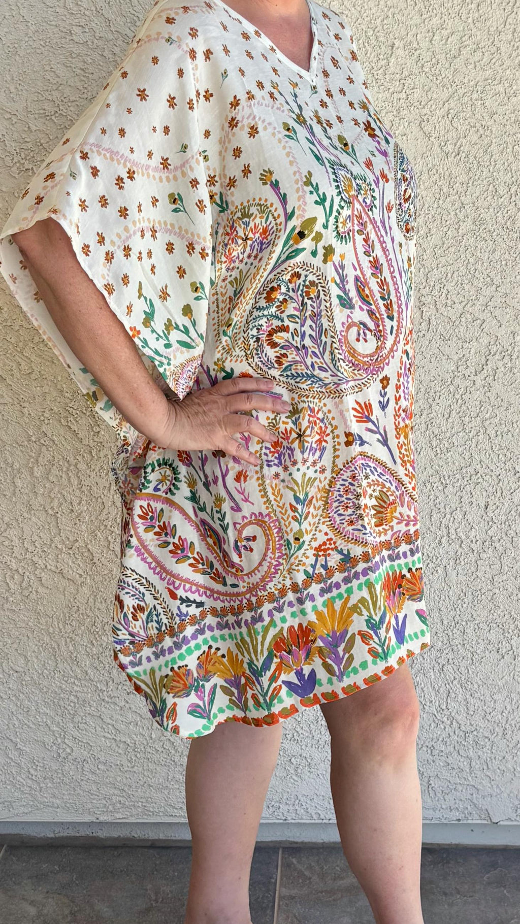 Casual AnyWear Dress, Pink, Orange and Green Rayon Fabric,  Cruise Resort Wear