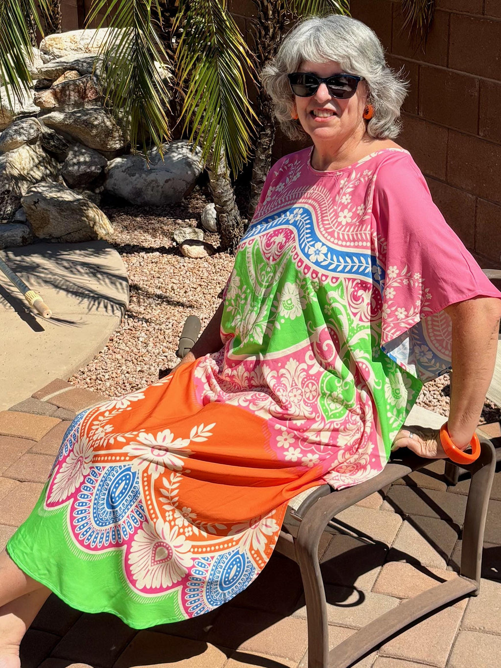 Casual AnyWear Dress, Pink, Orange and Green Rayon Fabric,  Cruise Resort Wear
