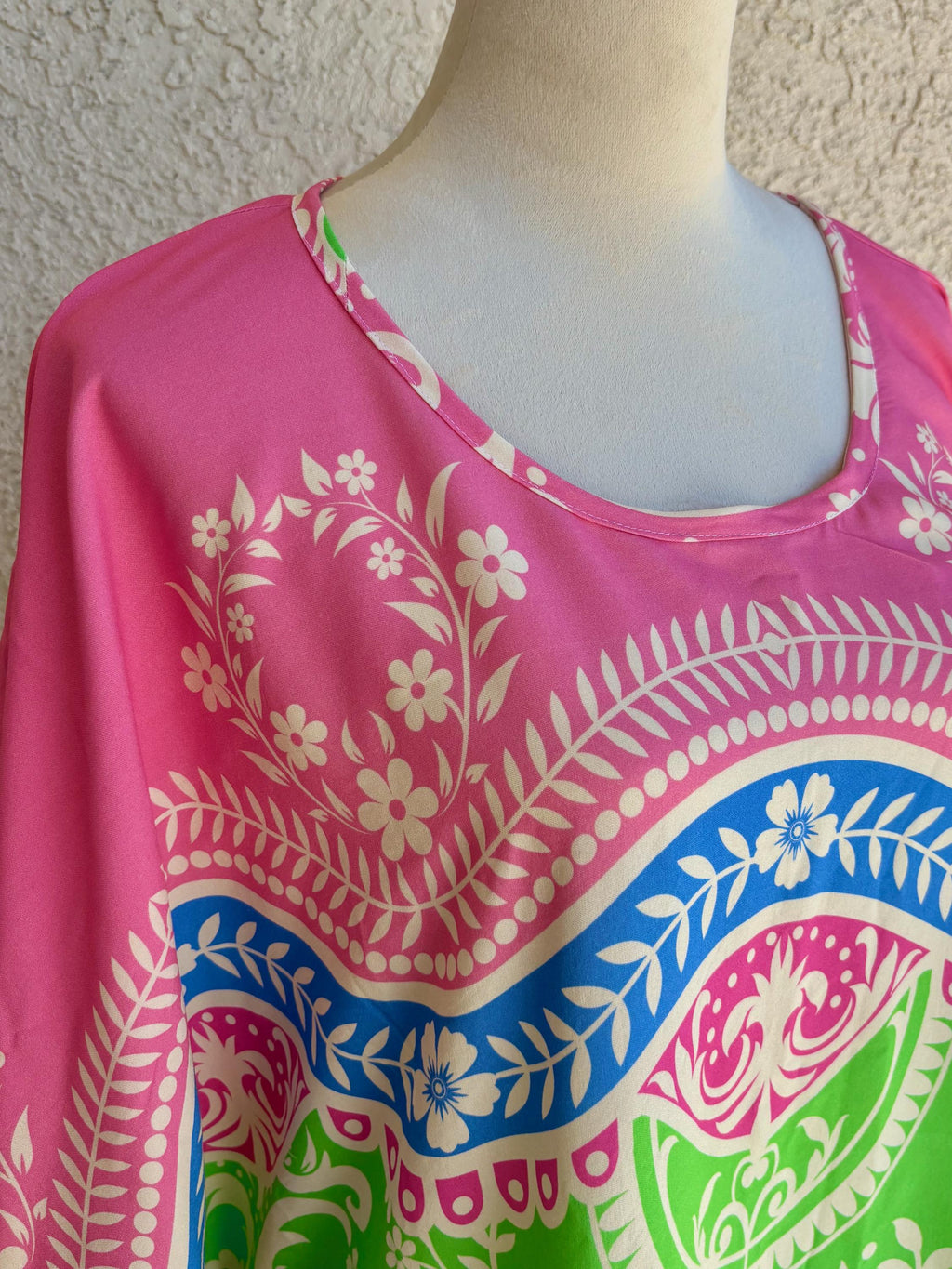 Casual AnyWear Dress, Pink, Orange and Green Rayon Fabric,  Cruise Resort Wear