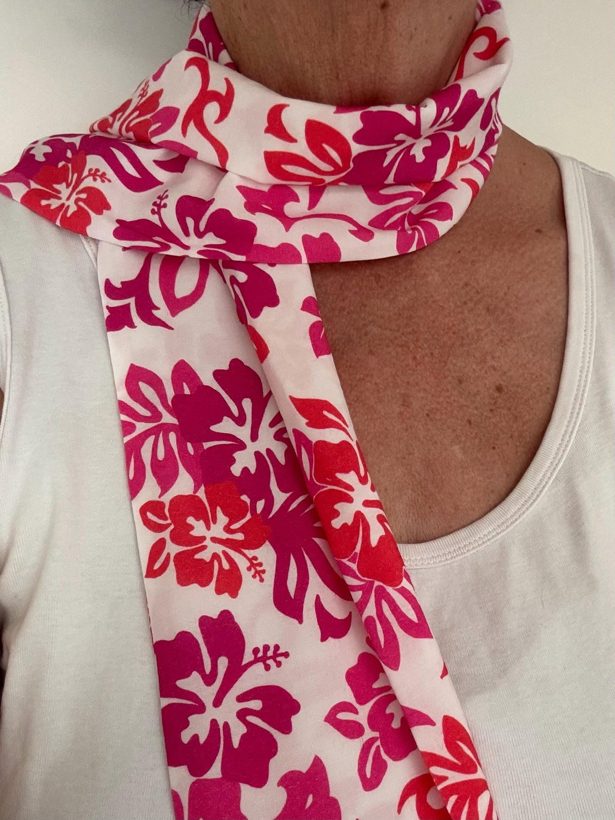 Pink Hawaiian Floral Print Rayon Scarf or Sash