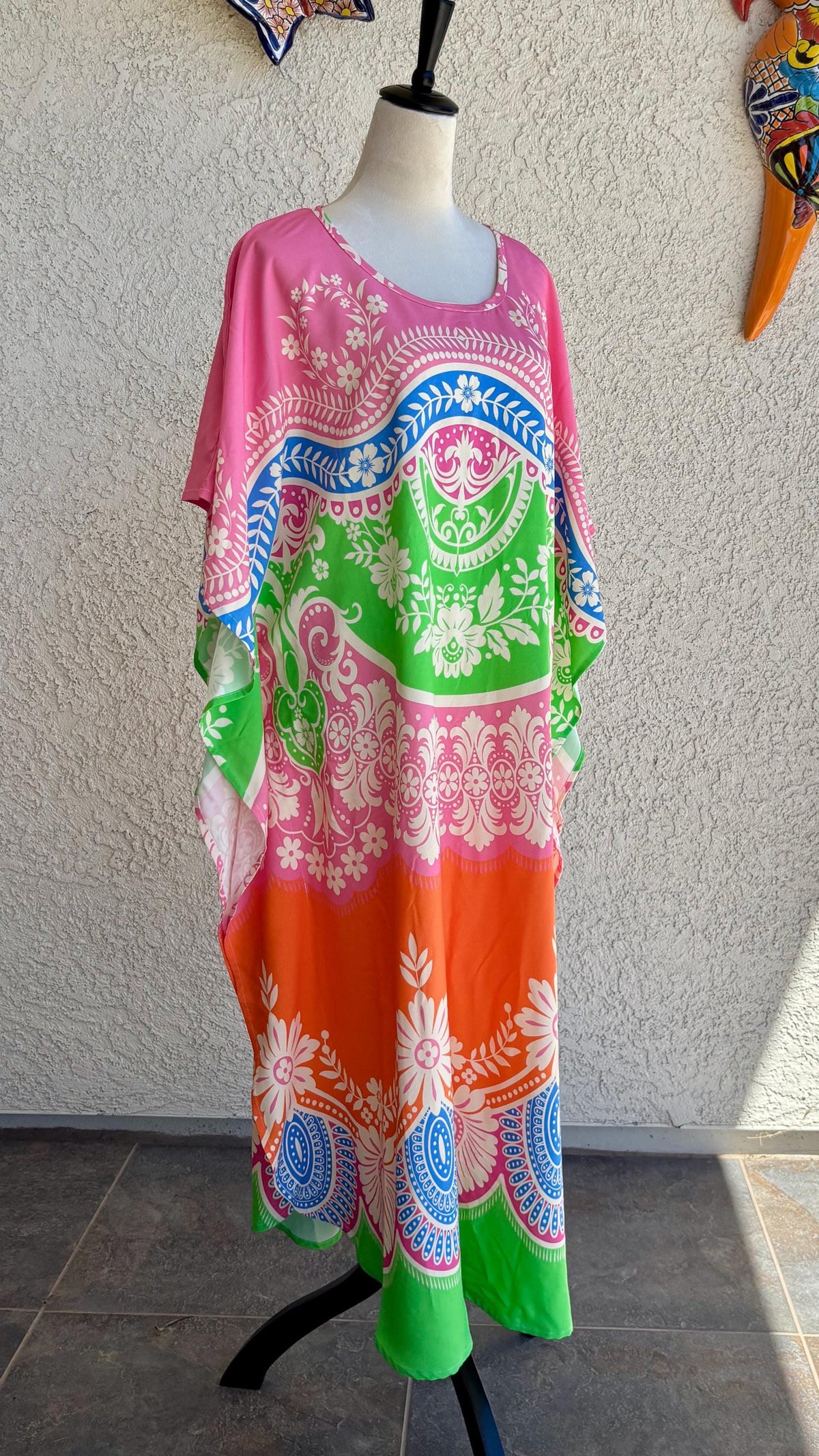 Casual AnyWear Dress, Pink, Orange and Green Rayon Fabric,  Cruise Resort Wear