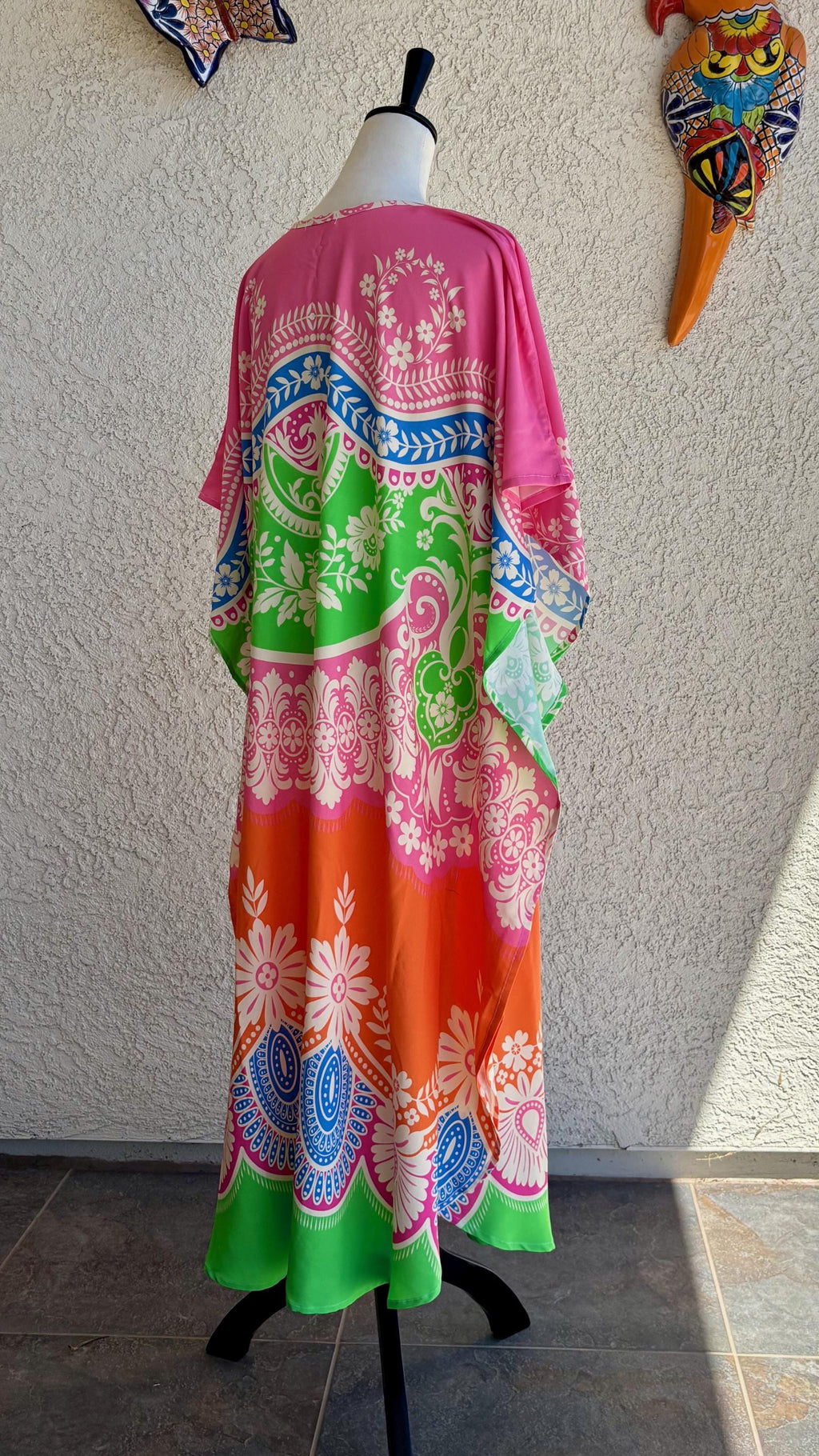 Casual AnyWear Dress, Pink, Orange and Green Rayon Fabric,  Cruise Resort Wear