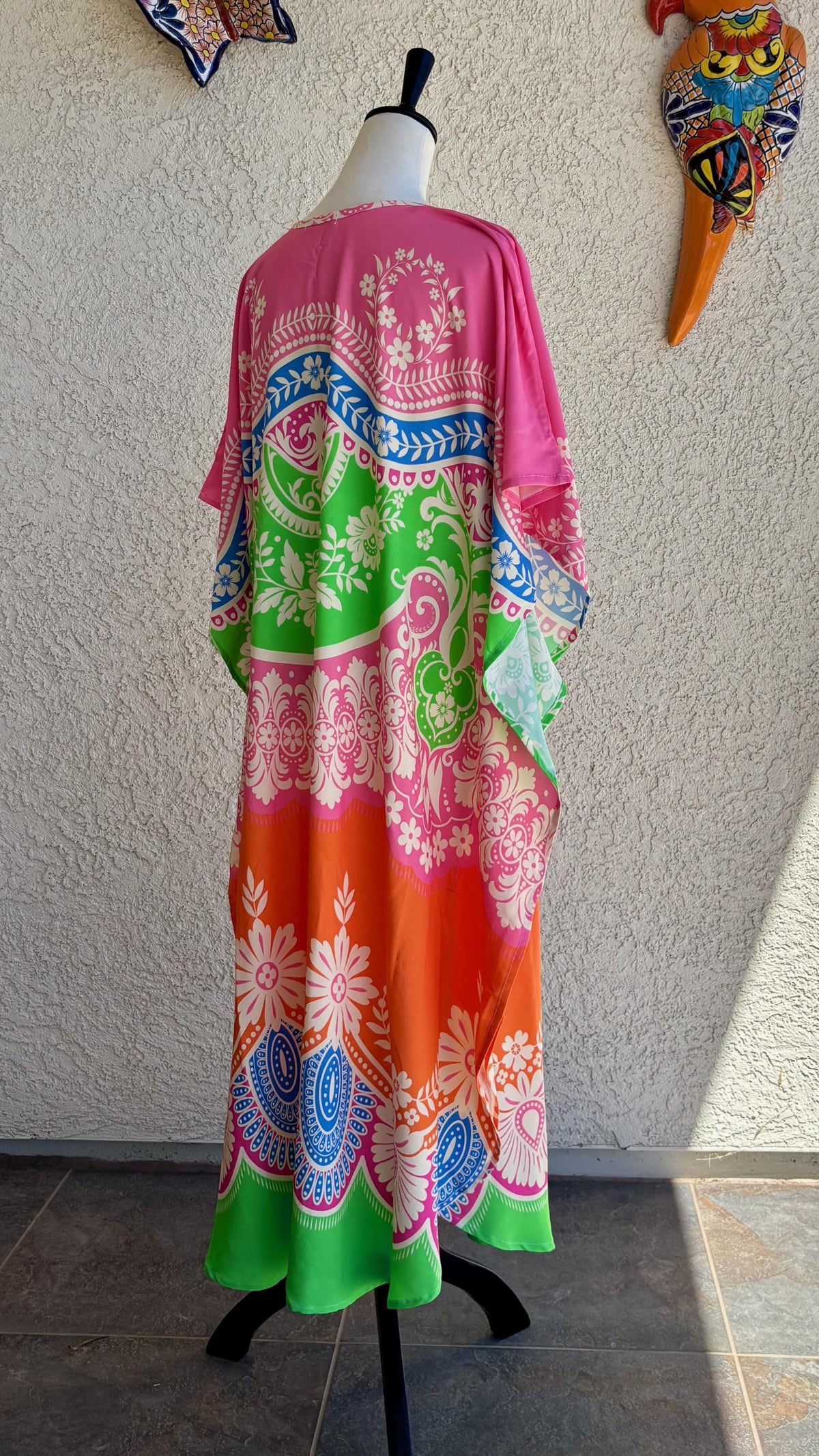 Casual AnyWear Dress, Pink, Orange and Green Rayon Fabric,  Cruise Resort Wear
