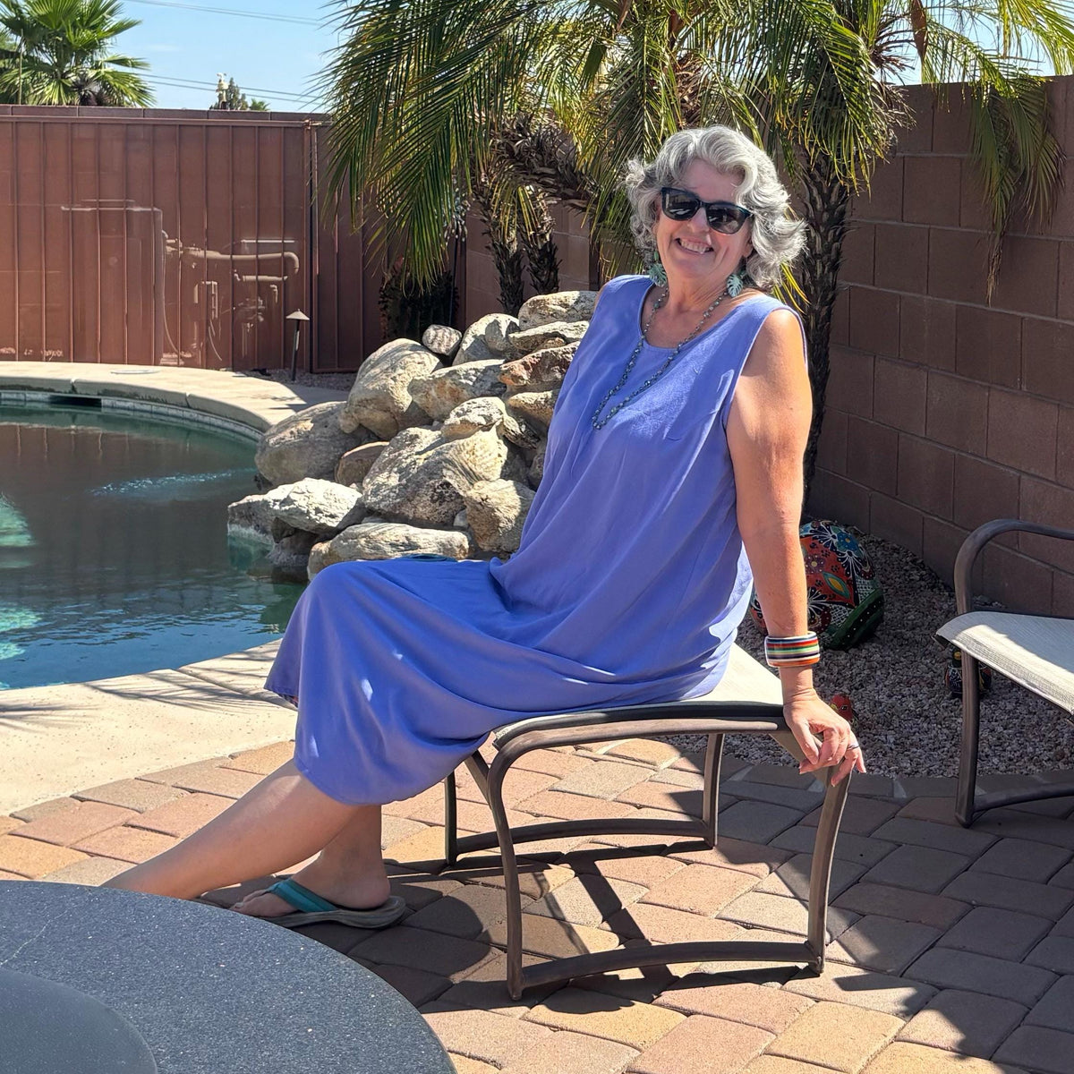Hand Made Purple Rayon Dress, Reversible Shift,  Sleeveless Casual Cruise and Resort Dress