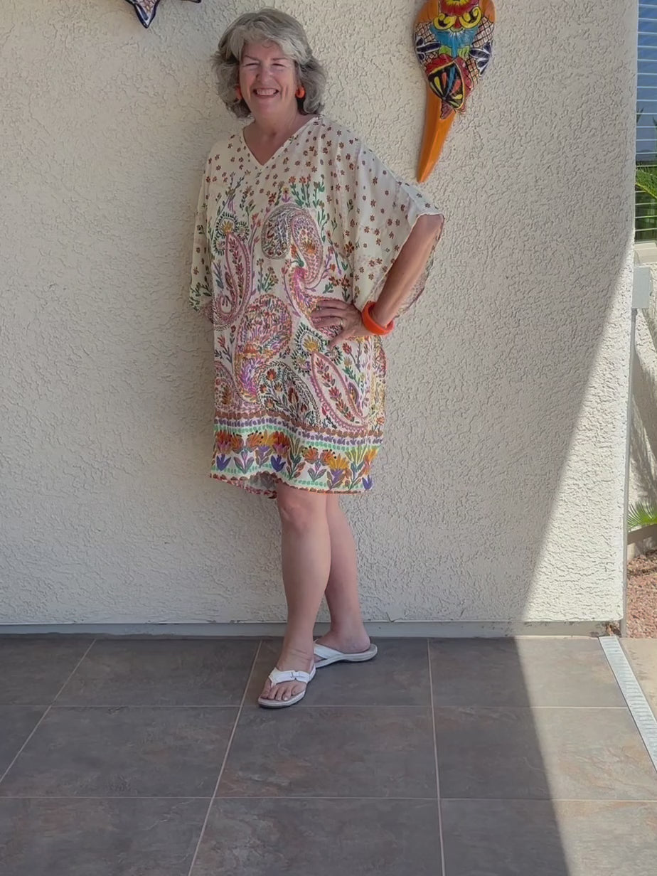 Casual AnyWear Dress, Pink, Orange and Green Rayon Fabric,  Cruise Resort Wear